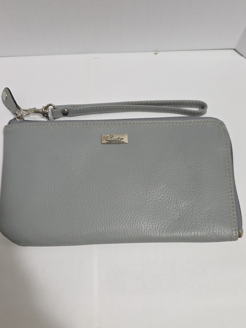 Buxton Gray Leather RFID Wristlet Wallet